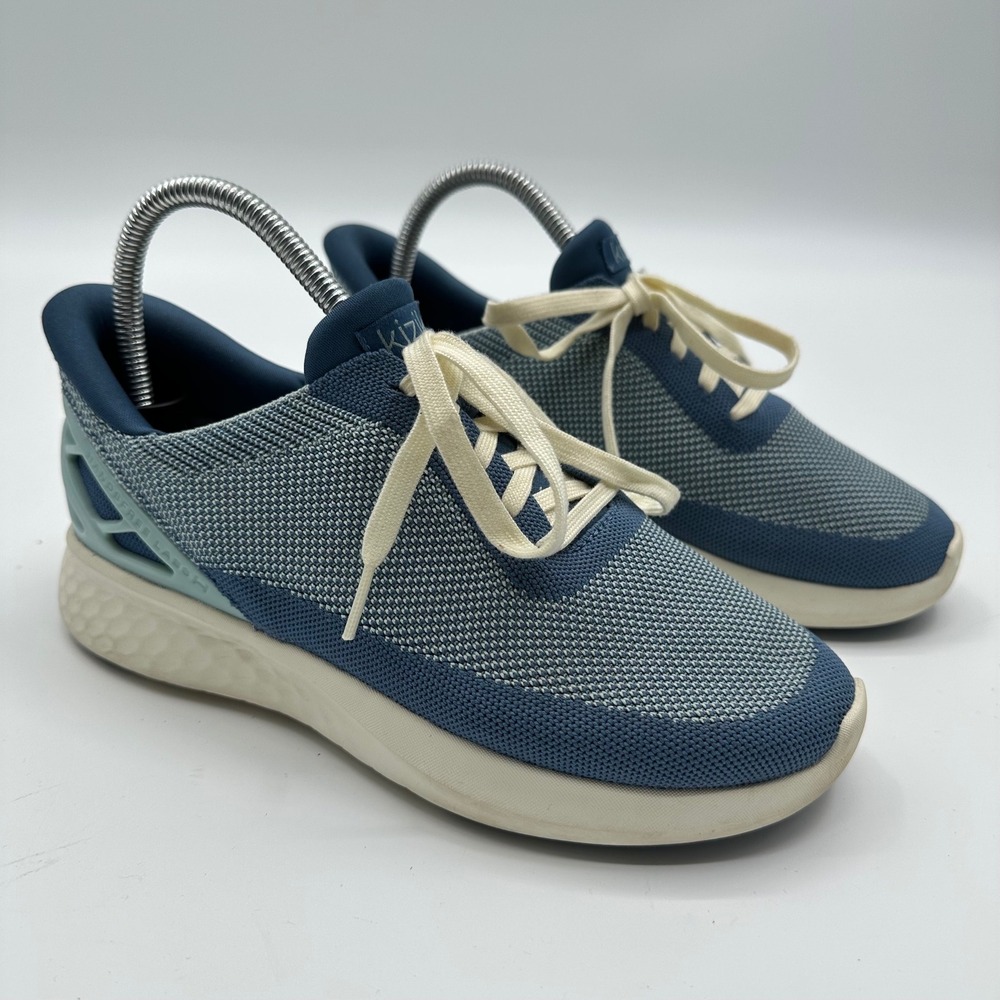 Kizik Lima Hands-Free‎ Sneakers Blue Grey Knit Slip On Shoes Womens 7.5 Wide
